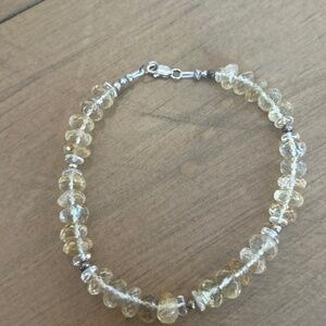 Citrine Faceted Rondell Gemstone & .925 Silver Bead Bracelet Handmade 8-3/8"
